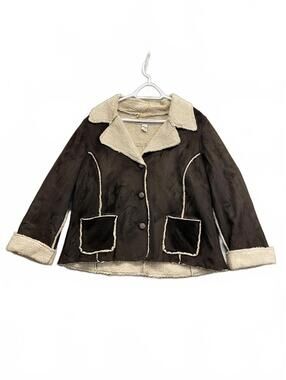 Vintage Y2k Windriver Women's Brown Faux Shearling Jacket w Contrast Trim SZ 2XL